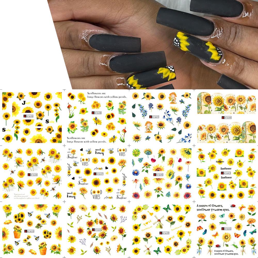 Miếng Dán Móng Tay Hình Hoa Hướng Dương Mùa Xuân