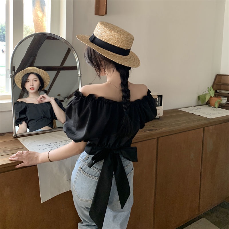 Áo Kiểu Cổ Chữ V Tay Loe Ngắn Thiết Kế Thắt Nơ Ngọt Ngào Thời Trang Cho Nữ