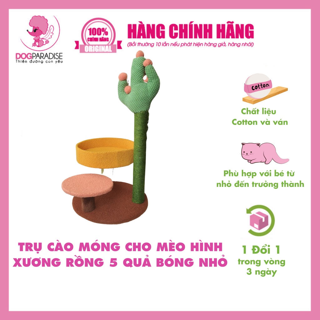 Trụ cào móng cho mèo hình xương rồng kèm 5 quả bóng nhỏ giúp mèo giảm stress 36*27*37cm - Dog Paradise