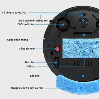 Robot Hút Bụi Lau Nhà, Robot Hút Bụi Thông Minh. Cảm Biến Chống Rơi, Có Remote, Hộp Nước Lau Ẩm, Hút Siêu Khỏe! RS300