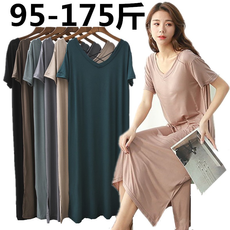 Đầm Ngủ Dài Qua Gối Tay Lỡ Cổ Chữ V Dáng Rộng Xẻ Tà Cỡ Lớn Phong Cách Hàn Quốc Thời Trang Cho Nữ C2