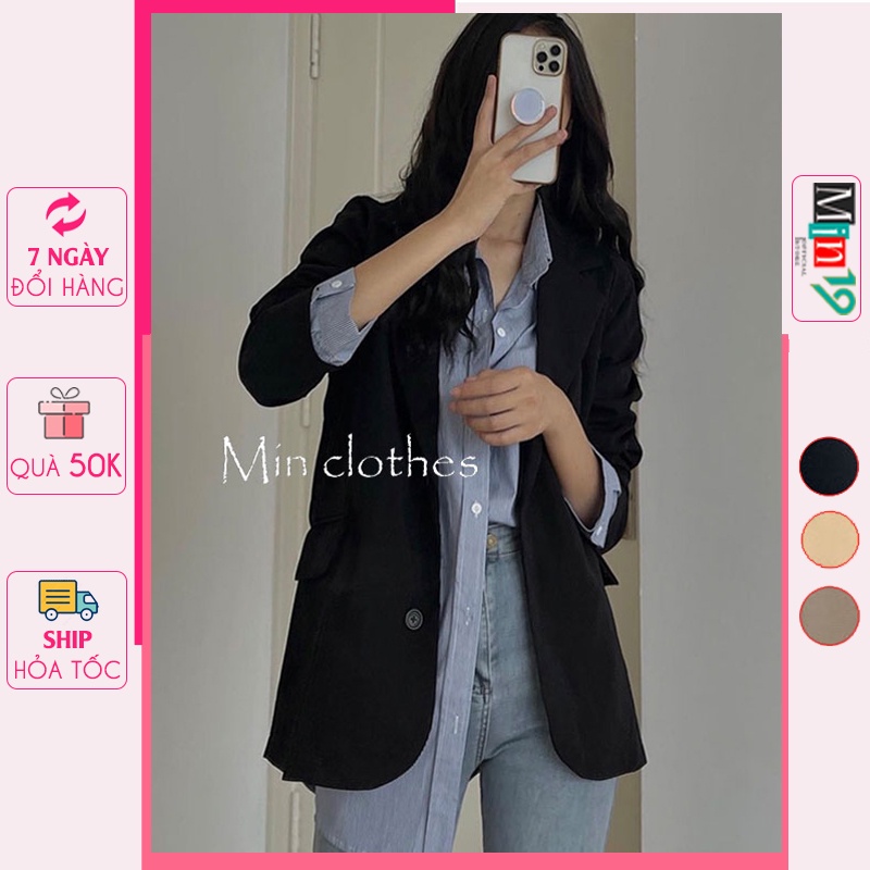 Áo Vest Nữ Blazer Công Sở Hàn Quốc Khoác Ngoài 2 Lớp Dáng Rộng Tay Dài Bigsize Túi Nắp Cá Tính Màu Đen Be Nâu Thời Trang