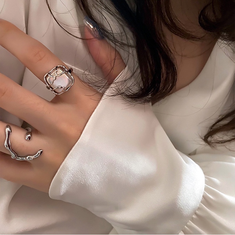 Nhẫn Hở Hình Bán Nguyệt Đính Ngọc Trai Dễ Điều Chỉnh Thời Trang