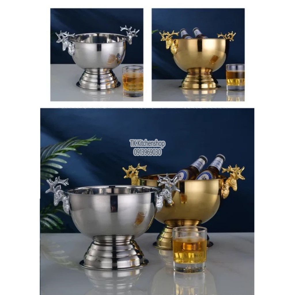 Xô ngâm rượu inox tại bàn HÀNG CAO CẤP, xô inox tai hươu ướp lạnh rượu vang