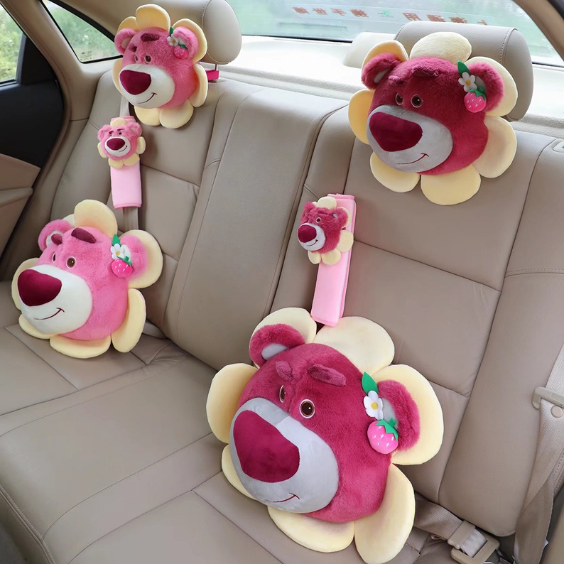 💝💘Phụ kiện xe hơi Lotso gấu dễ thương Đệm cổ, Disney Strawberry Bear Đồ chơi sang trọng Lotso nhồi bông xe hơi sang trọng Gối hoạt hình Ném gối đệm