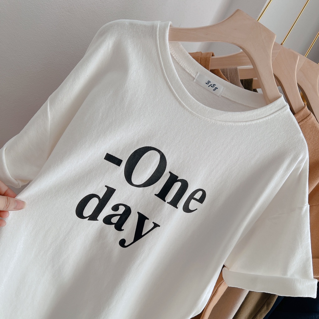 áo phông in chữ one-day dáng dấu quần lên dáng cực xinh