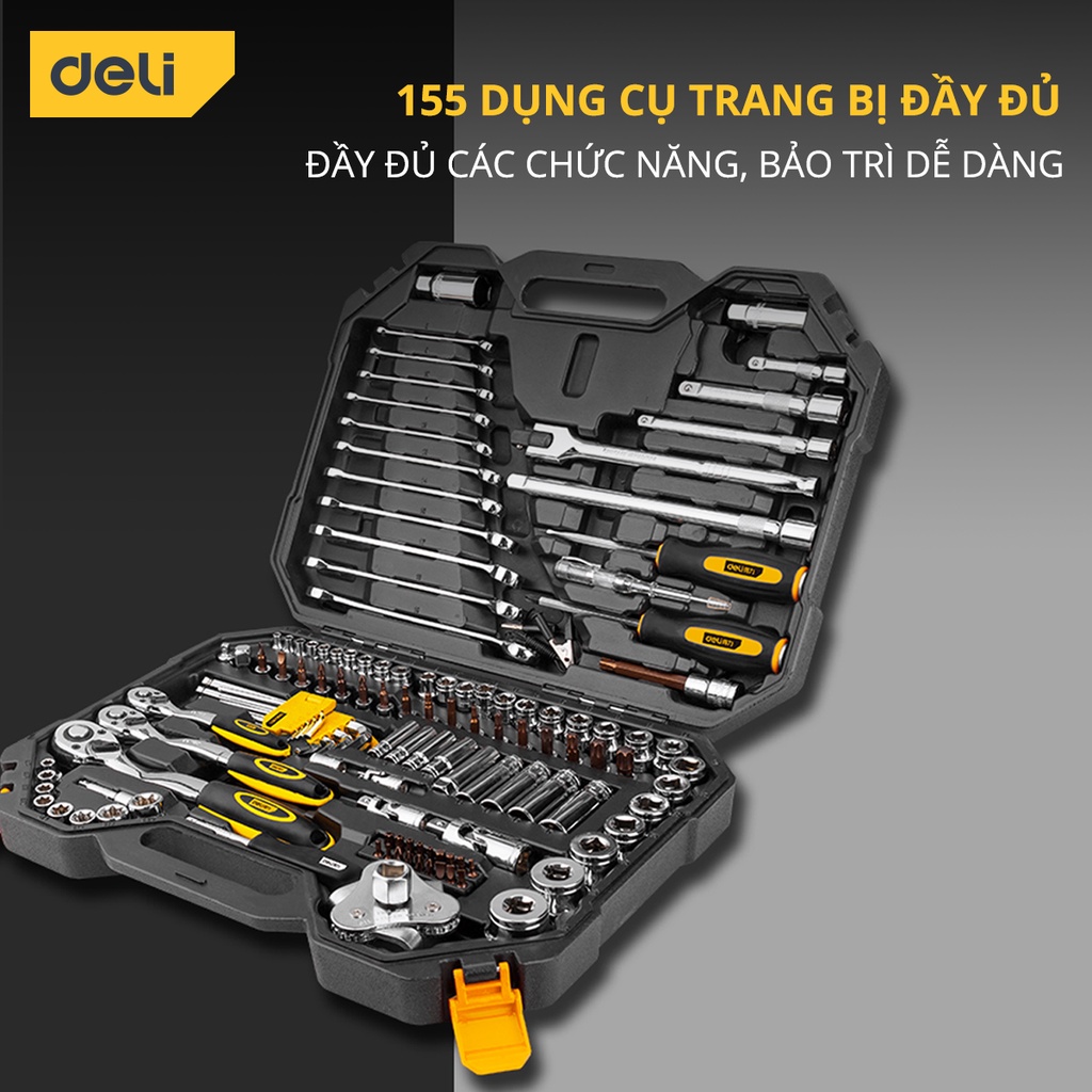 Bộ Dụng Cụ Sửa Chữa Ô Tô, Xe Máy Đa Năng Deli 123 Chi Tiết - Chất Liệu Cao Cấp Chống Mòn, Gỉ - Đầy Đủ Phụ Kiện - DL7461