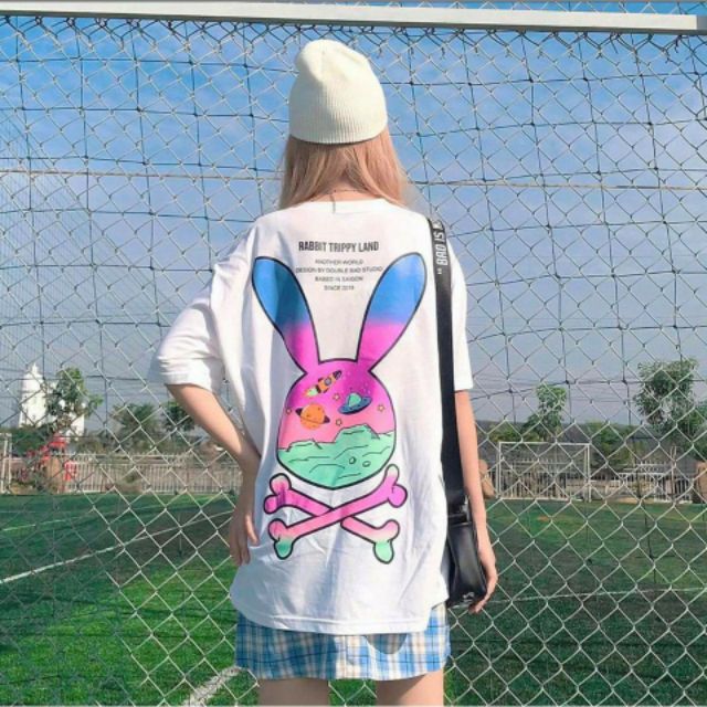 [Hình thật] áo thun tay lỡ THỎ xương Unisex