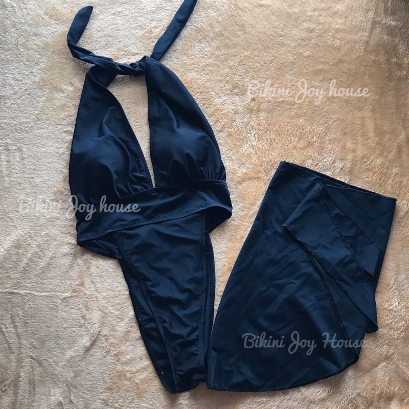 Set Bikini liền mảnh, đồ bơi nữ đi biển sexy kèm khăn choàng che mông.