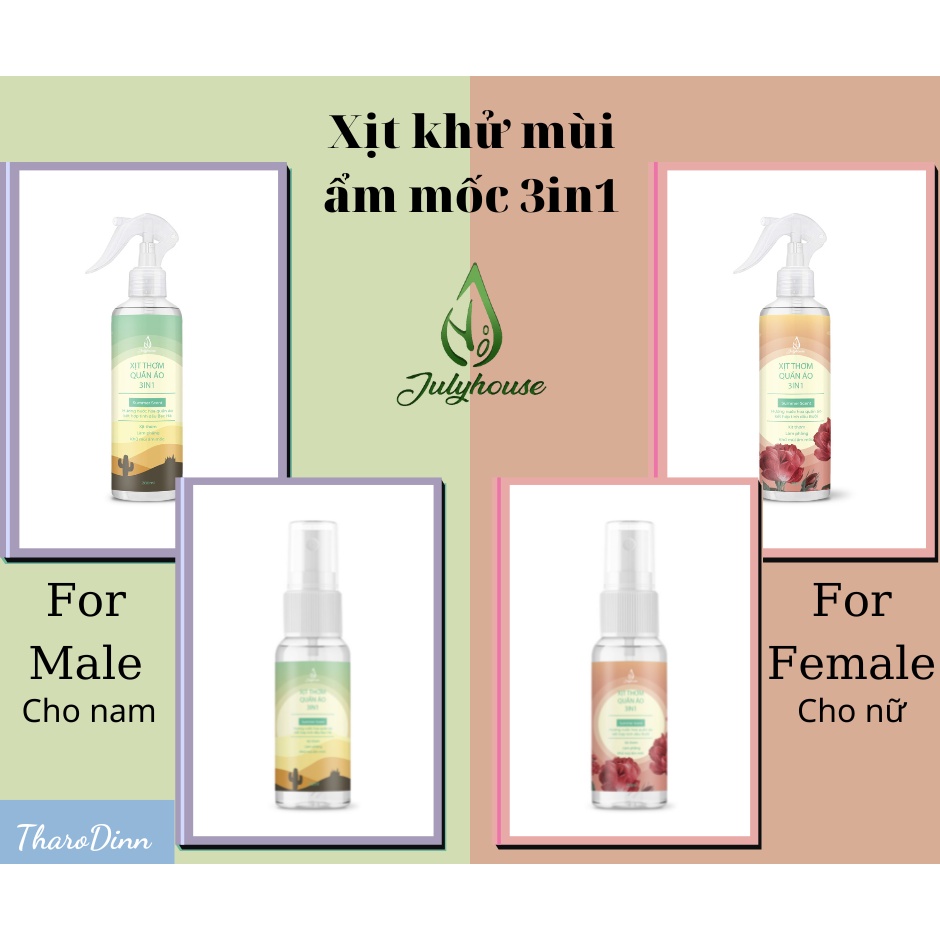 Xịt thơm quần áo Julyhouse 20ml/280ml 3in1 tinh dầu thiên nhiên dành cho Nam/Nữ