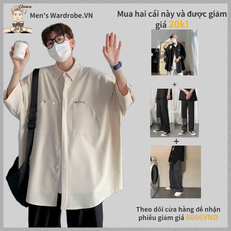 Áo sơ mi tay ngắn dáng rộng màu trơn thời trang mùa hè phong cách Hàn Quốc dành cho nam áo sơmi nữ sơmi nam