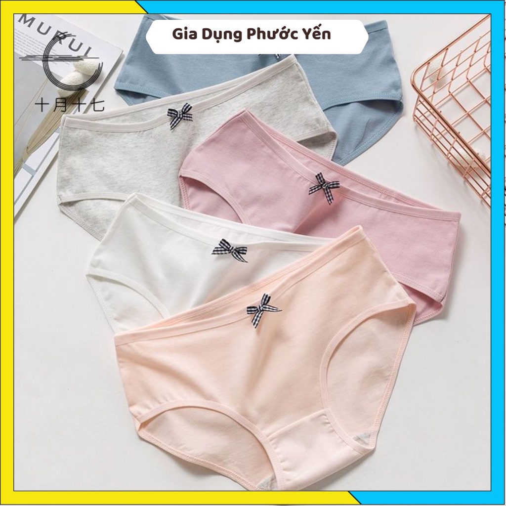 Quần lót nữ cotton đính nơ màu trơn xinh xắn