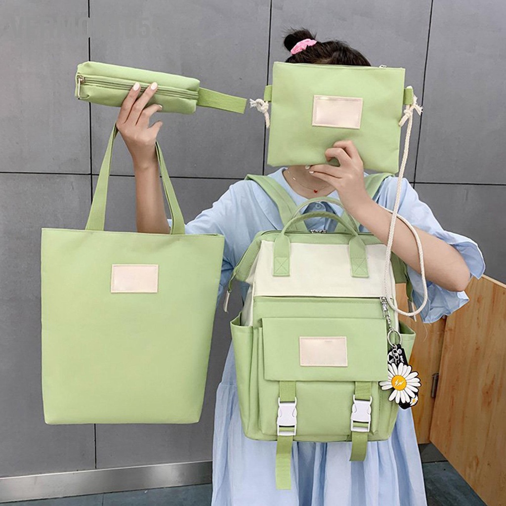 Vermont055 4 cái Ba lô đi học Dung lượng lớn Nhiều túi dành cho sinh viên Đại Bộ sách với Túi Tote đeo chéo đựng bút chì