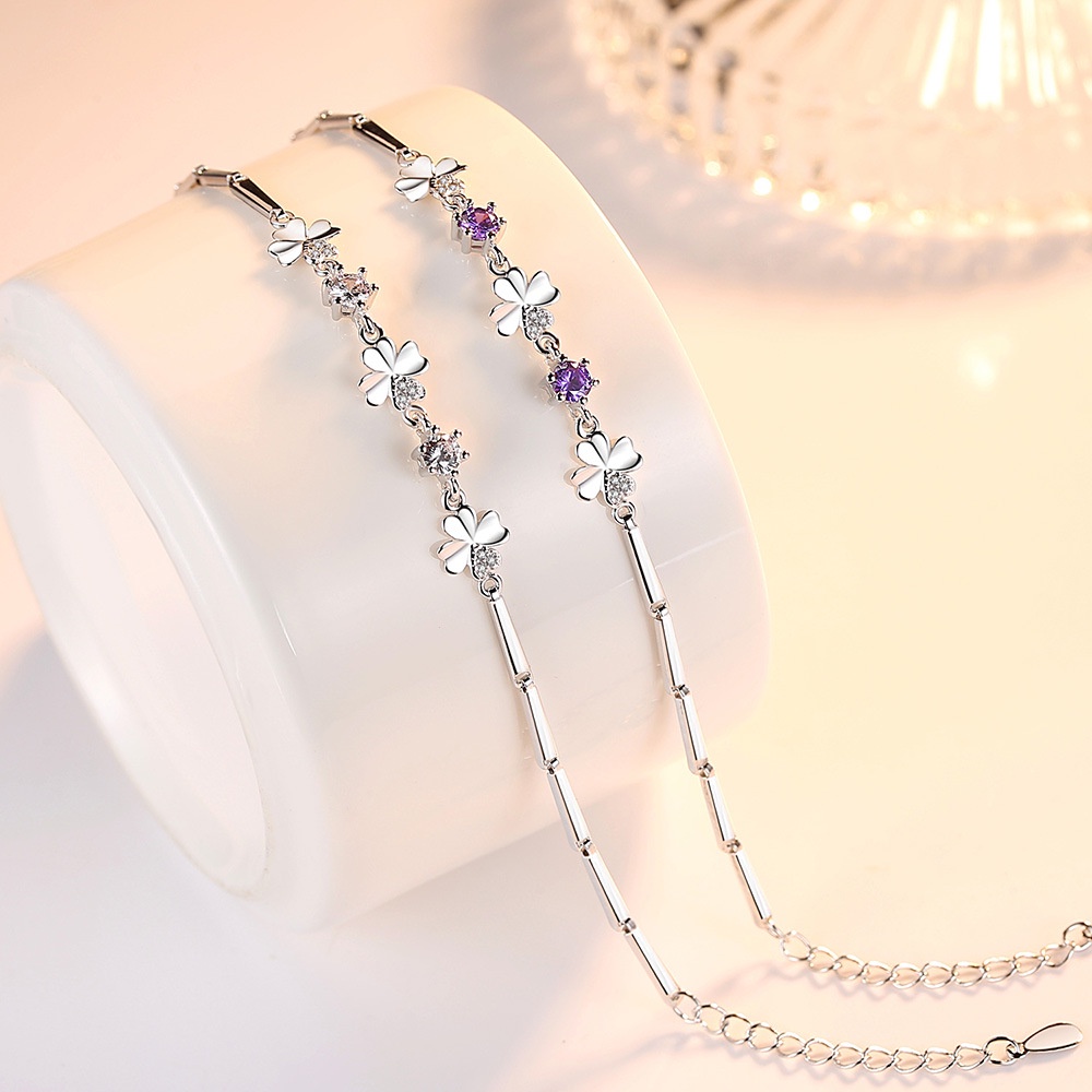 Lắc Tay Mạ Bạc 925 Cỏ Bốn Lá May MắnThời Trang Cho Nữ