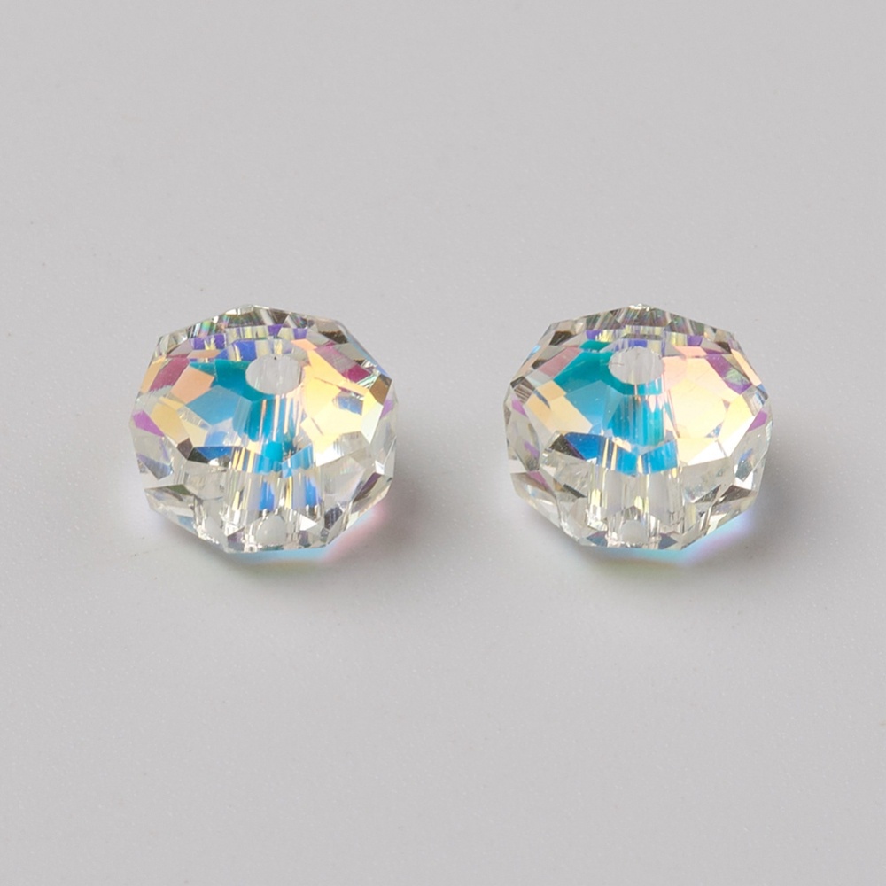 Bộ 5 hạt thủy tinh pha lê AB mặt màu hình tròn dẹt mạ điện 8x5mm lỗ 1.7mm