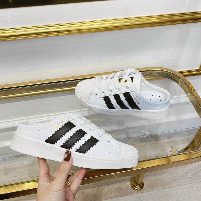 sục thể thao super star , sục thể thao 3  sọc nữ giày thể thao đạp gót màu trắng sọc đen | BigBuy360 - bigbuy360.vn