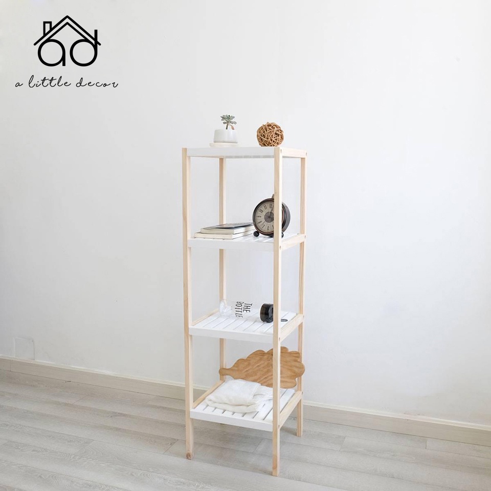 Kệ gỗ 4 tầng gỗ tự nhiên - Kệ tab đầu giường 4 tầng TRẮNG TINH TẾ A Little Decor - Kệ vuông tự lắp ráp - Kệ gỗ decor
