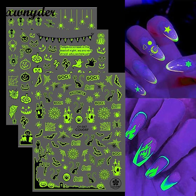 Sticker Dạ Quang Dán Móng Nghệ Thuật Chủ Đề Halloween