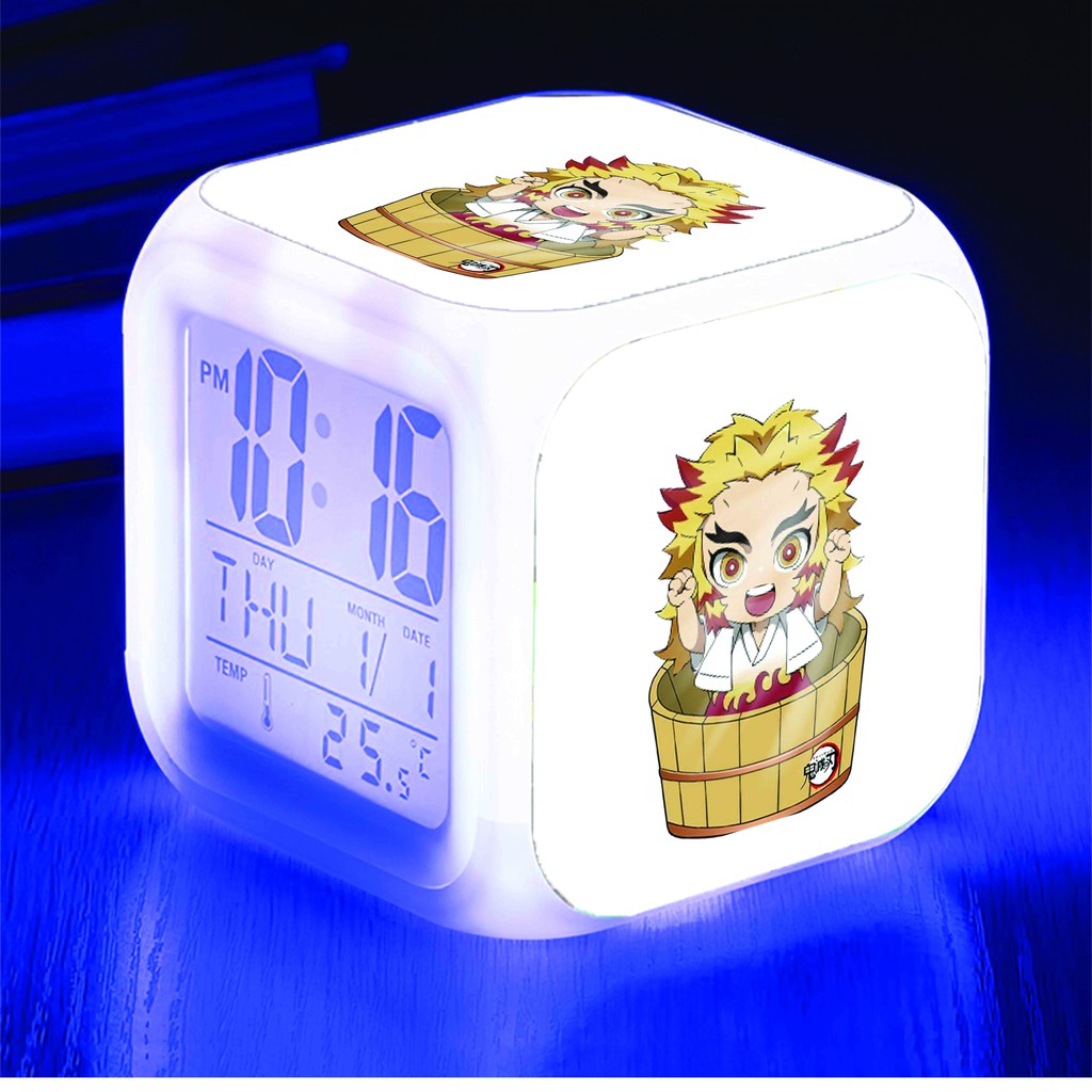 Đồng hồ báo thức để bàn in hình KIMETSU NO YAIBA Thanh Gươm Diệt Quỷ LED đổi màu chibi anime M2
