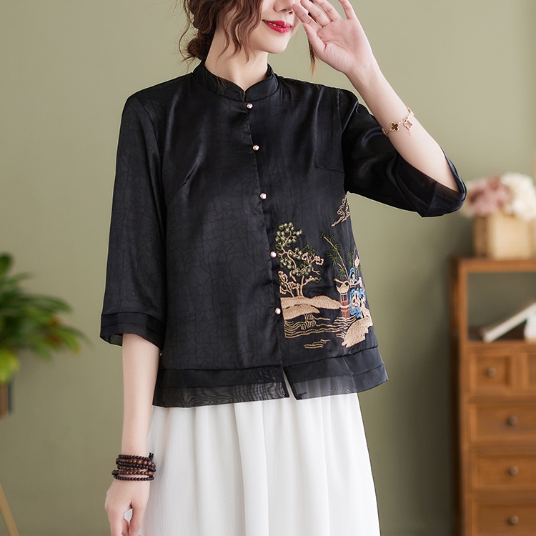 ☻ L O T U S ☻ Plus Áo Kiểu Thêu Cổ Điển CAL1858