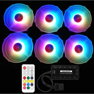 Bộ 6 fan case coolmoon aura rgb coolman v3 - kèm hub + remote