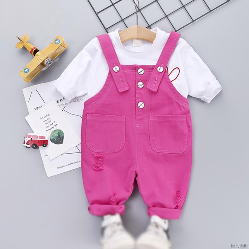 Set áo thun tay dài kèm quần yếm dễ thương cho bé