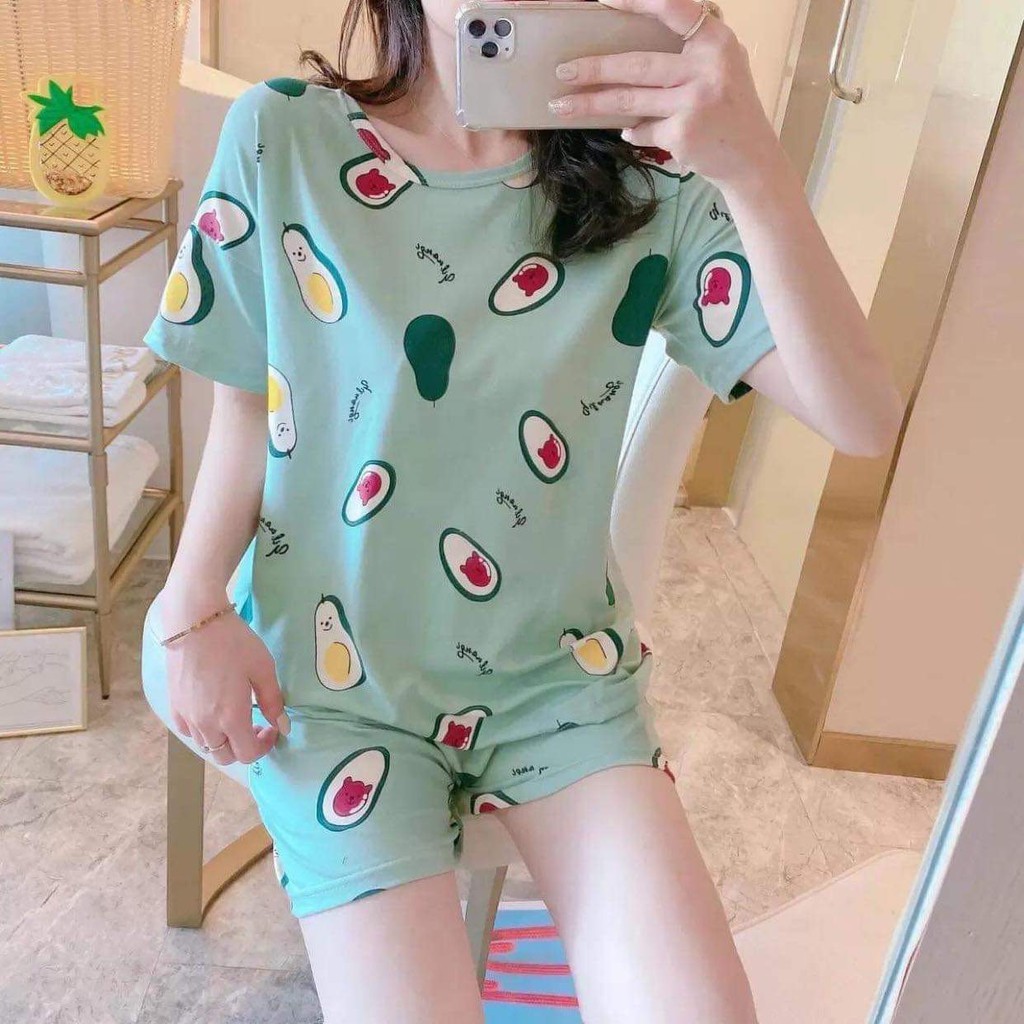 Đồ Bộ Nữ ❤️FREESHIP❤️ Bộ Ngủ Nữ Cotton Thun Cộc Tay Pijama Phối Hoạ Tiết Đáng Yêu mã QA001