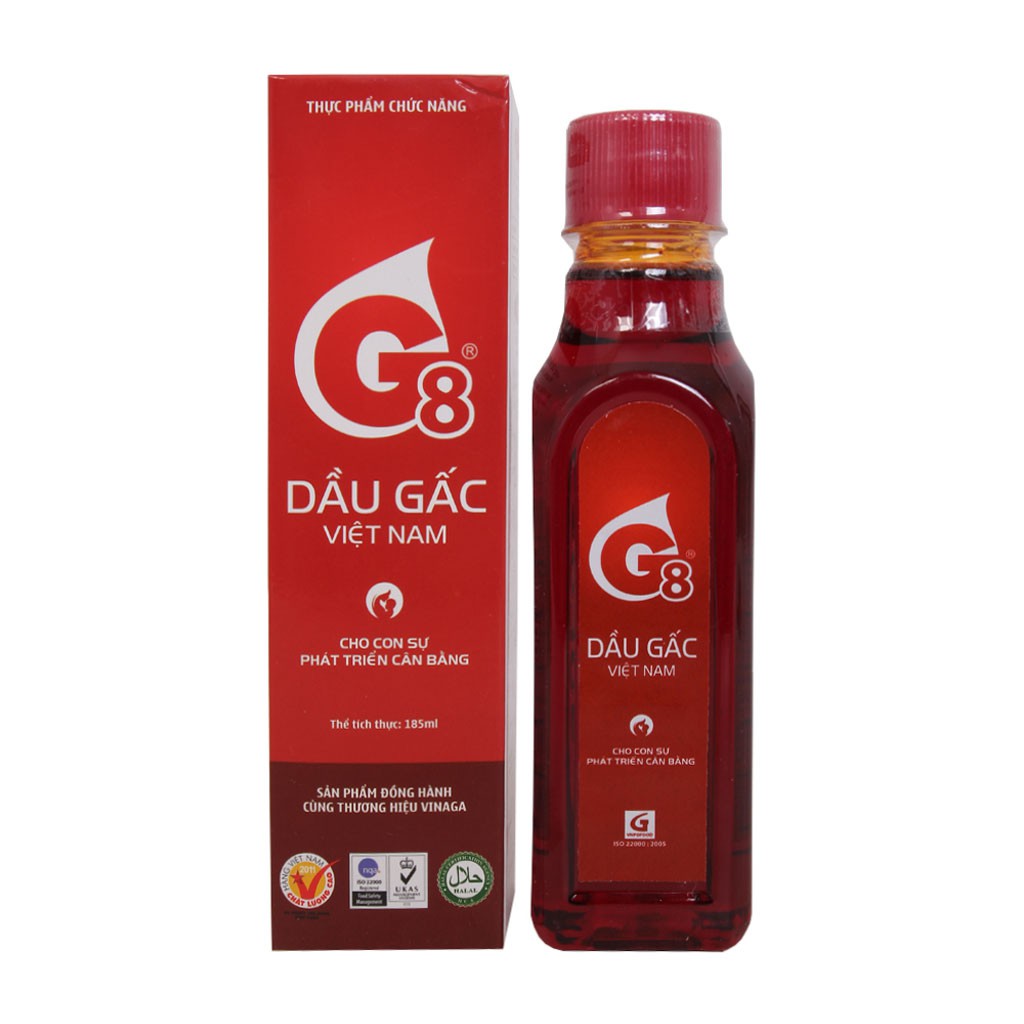 [CHÍNH HÃNG] Dầu Gấc Việt Nam G8 Chai 185ml (Cho con sự phát triển cân bằng)