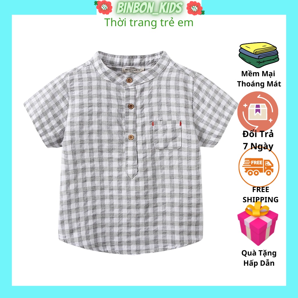 Áo sơ mi cho bé trai ,Áo cộc tay bé trai kẻ caro cho bé chất liệu thô đũi cao cấp siêu đẹp cho bé từ 6kg đến 28kg Binbon