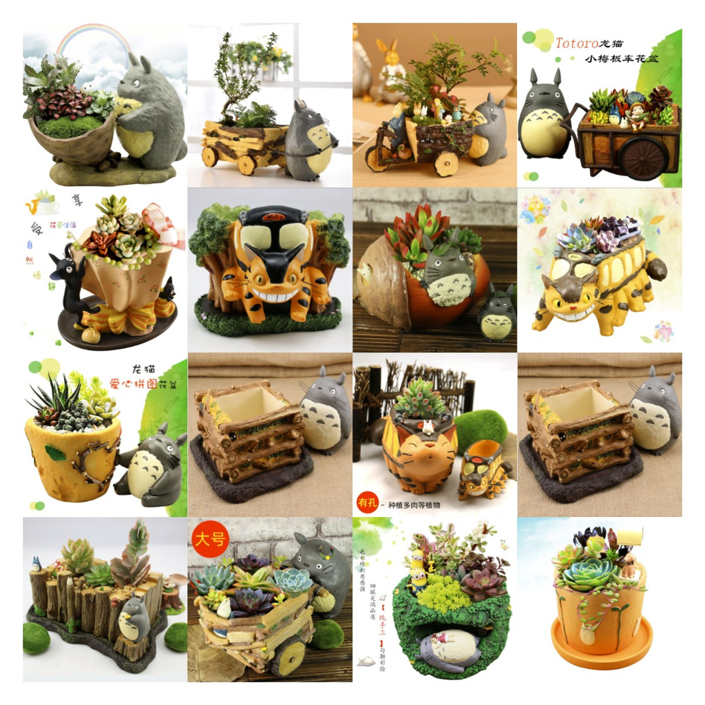 Bộ 20 Chậu Hoa Hình Totoro Xe Buýt Mèo Đen Xinh Xắn