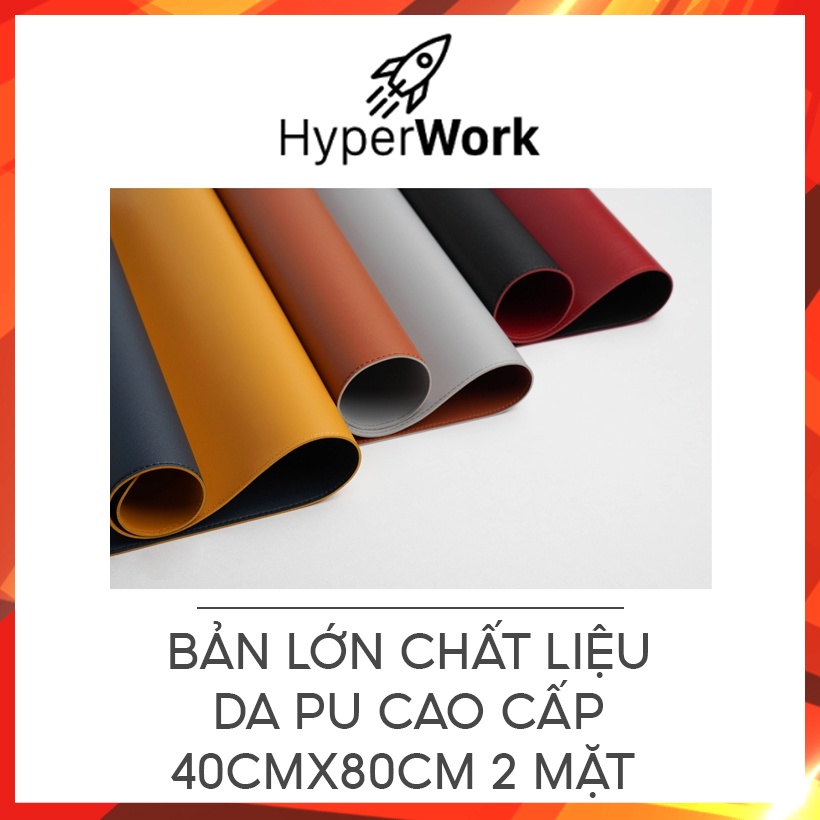 Lót chuột HyperWork bản lớn chất liệu da PU cao cấp kích thước 40cmx80cm 2 mặt / 1 mặt gỗ sồi ép