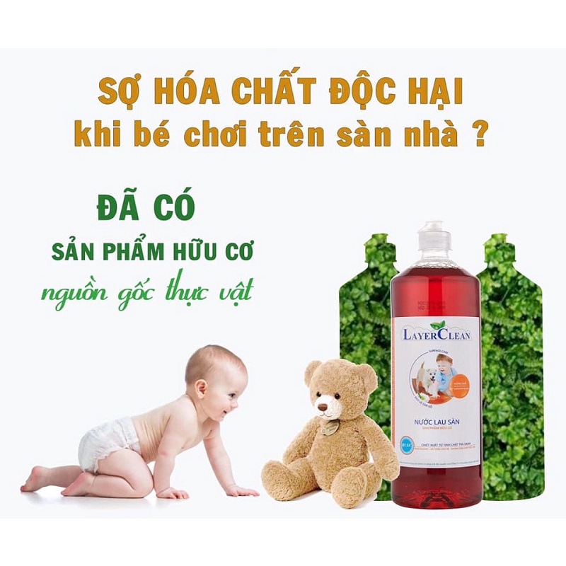 Nước lau sàn Hữu cơ LayerClean 1,25 lít hương quế - Khô nhanh, diệt vi khuẩn, Bảo vệ sàn gỗ