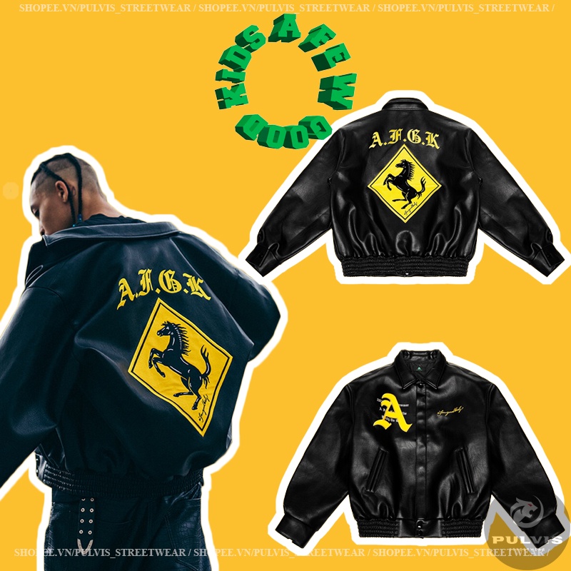 - Áo Varsity Jacket DONCARE RACING LEATHER JACKET - BLACK, Áo khoác bomber DONCARE Varsity