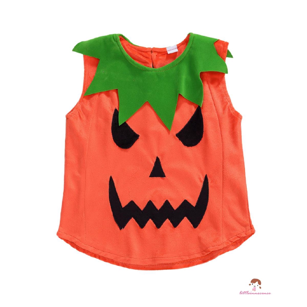 Áo Thun Không Tay Cổ Tròn Họa Tiết Bí Ngô Halloween Cho Bé Từ 2-7 Tuổi