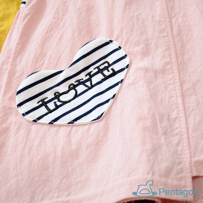 Đầm Ngắn Tay Giả Hai Lớp Họa Tiết Sọc Dễ Thương Thời Trang Mùa Hè Cho Bé Gái