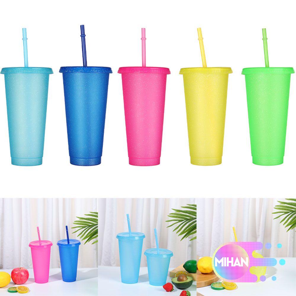1 cốc uống nước bằng nhựa có ống hút sáng bóng nhiều màu có thể tái sử dụng MIHAN1