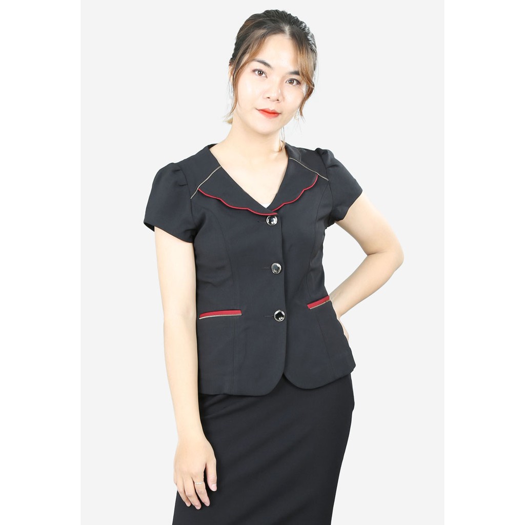 Áo ký giả tay cộc kẹp lá cổ túi trang trí khóa The One Fashion ADH0923DE
