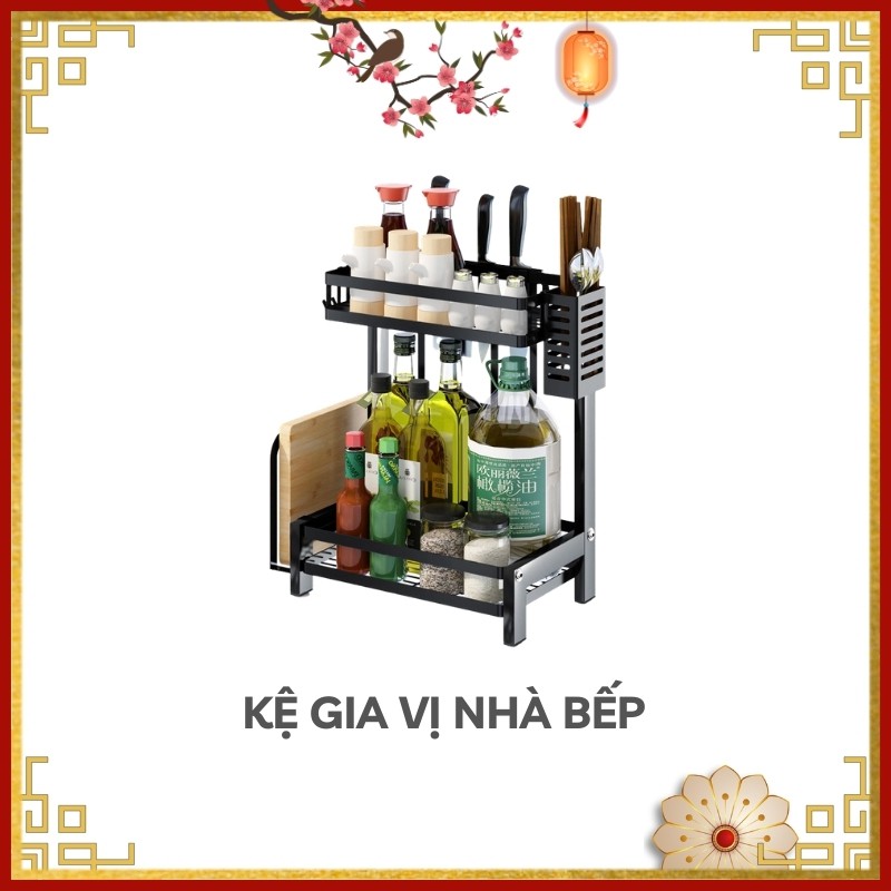 Kệ gia vị NICEHOME 2 tầng kệ đựng dụng cụ nhà bếp tiện dụng có chỗ để dao thớt sơn tĩnh điện