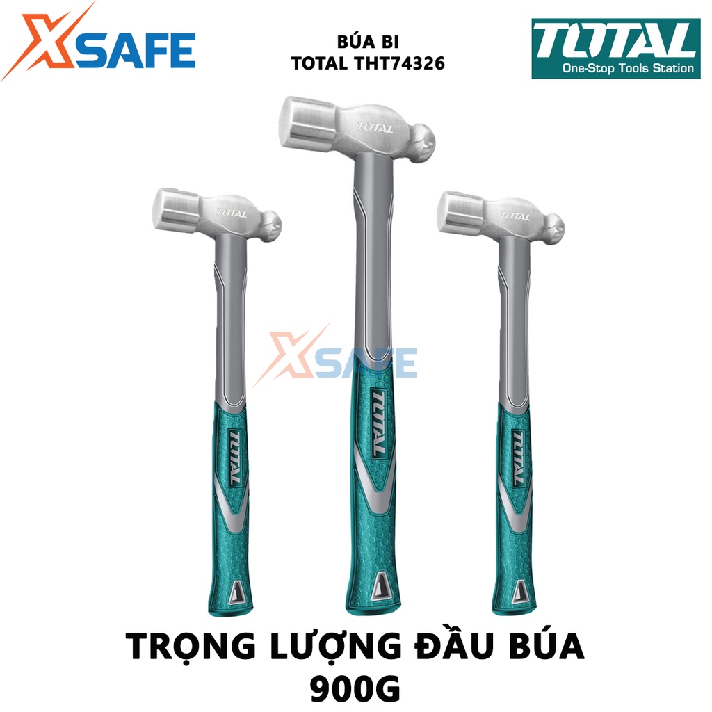 Búa đầu tròn TOTAL THT74326 900g Búa cầm tay đầu bi mini rèn nguyên khối carbon 45#, chịu nhiệt, tay cầm kiểu dáng mảnh