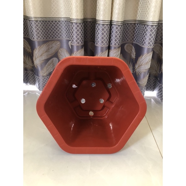 Chậu Nhựa Lục Giác FA480 Trồng Cây Màu Đỏ Dày Dặn