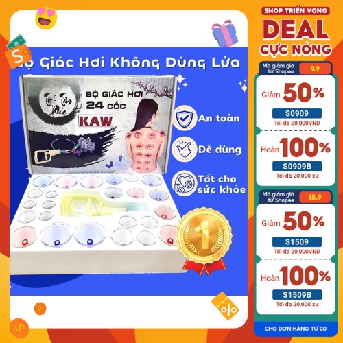 Bộ giác hơi 24 cốc k dùng lửa, dụng cụ giác hơi chân không, Nhựa nguyên sinh an toàn, dễ sử dụng