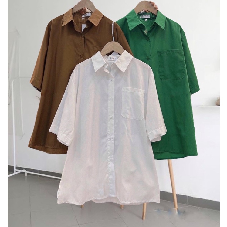 Áo Sơ Mi Tay Ngắn Chất Đũi Pha 3 Màu Form Rộng Phong Cách Hàn Quốc Chan House.