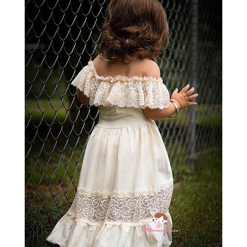 ❤XZQ-1-6Years Summer Toddler Baby Girl Clothes OffShoulder Ruffle Lace Party Dress Sundress
