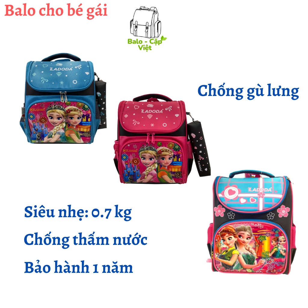 Cặp chống gù cho bé, Balo chống gù lưng cho bé trai/ gái học sinh lớp 1, 2, 3 Ladoda C128/ C145