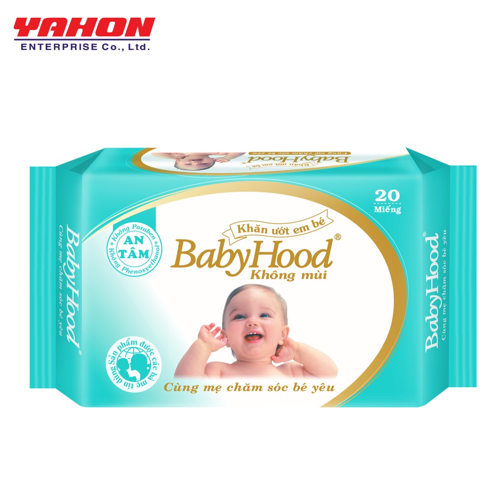 Combo 10 Gói Khăn Ướt Em Bé BabyHood Không Mùi (20 Tờ x 10)