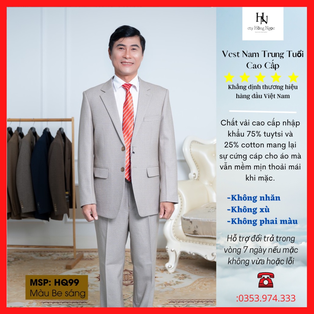 Bộ vest hồng ngọc nam trung niên. bộ vest trung niên hai khuy cao cấp.Tặng Kèm Cà Nà Vạt