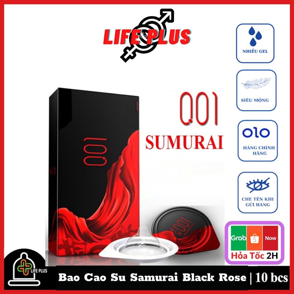 Cao Su Siêu Mỏng Samurai Black Rose Hộp 10 bcs Kéo Dài Thời Gian Quan Hệ, Tăng Khoái Cảm. Life Plus Store