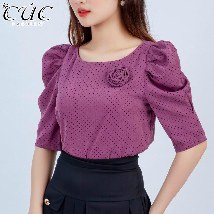Áo sơ mi nữ cao cấp công sở Cúc Fashion A161 áo chấm bi hoa cuộn