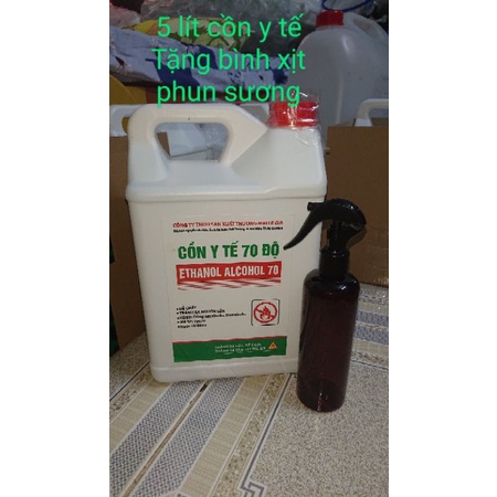 Cồn y tế 70độ  bình 5 lít,tặng bình xịt , nước rửa tay sát khuẩn, kháng khuẩn hiệu quả cả với đồ dùng