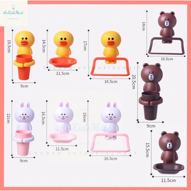 Bộ cốc, khay đựng xà bông, giá treo khăn hình hoạt hình dễ thương